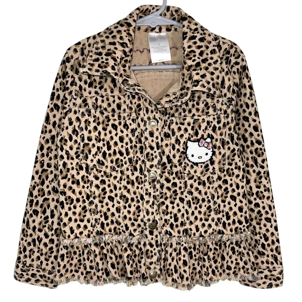 365 Kids Garanimals Hello Kitty Cheetah Animal Print Denim Jacket Size 6